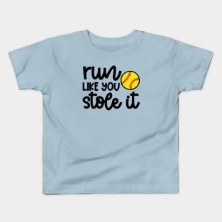 Run Like You Stole It Softball Player Mom Dad Funny Kids T-Shirt